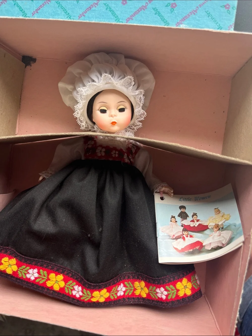 Madame Alexander Doll with White Bonnet, Floral Trim,Little Woman vintage Y2K